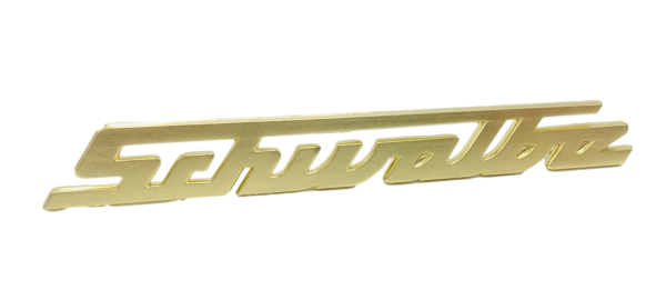 Schriftzug - "Schwalbe" - Aluminium, gold, gerade - für Knieschutzblech