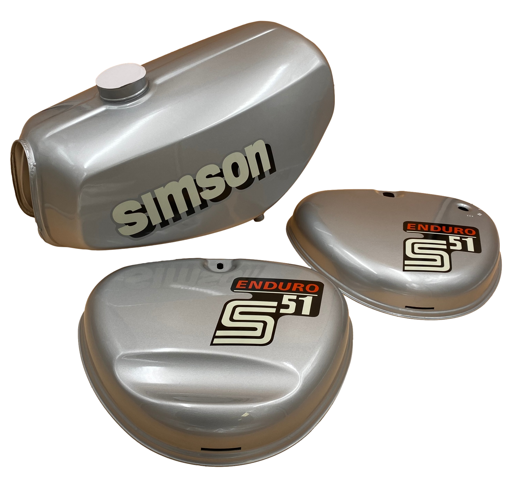Tank Set S51 Enduro + Aufkleber für Simson Kraftstofftank Benzintank Silber