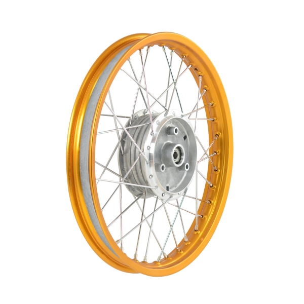 SIMSON Speichenrad 1,60x16 Zoll Alufelge, orange eloxiert und poliert + Edelstahlspeichen