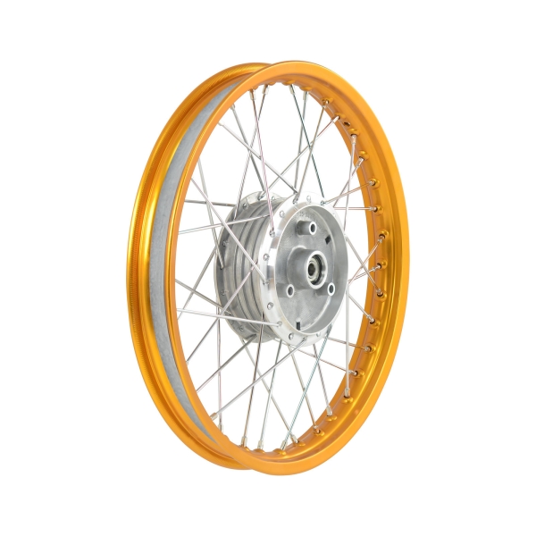SIMSON Speichenrad 1,60x16 Zoll Alufelge, orange eloxiert und poliert + Chromspeichen (Radnabe: Grau