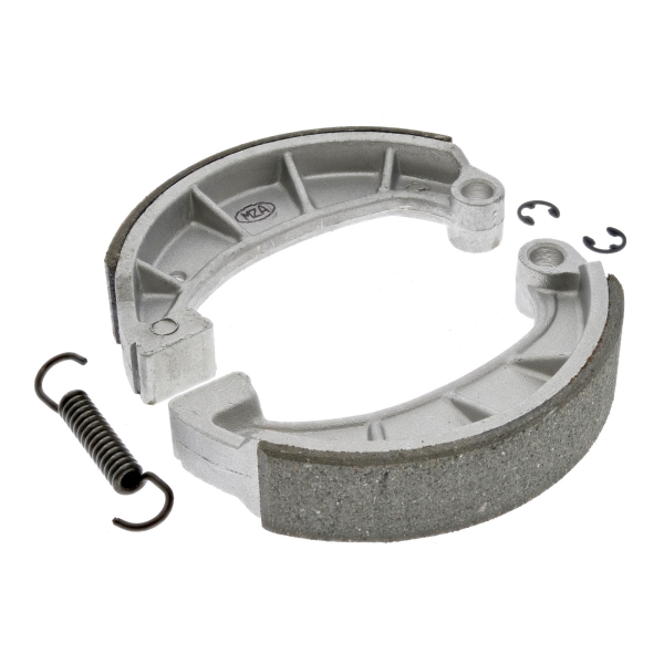 SET Bremsbacken ø124 mm - mit angegossener Stahlauflage + Bremsbackenfeder + Sicherungsscheiben