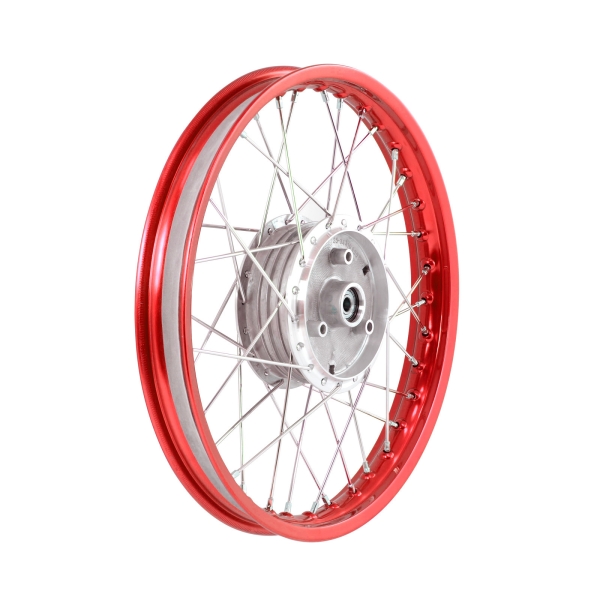 SIMSON Speichenrad 1,60x16 Zoll Alufelge, rot eloxiert und poliert + Edelstahlspeichen